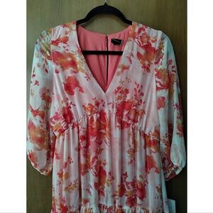 Floral Long Sleeve Dress - Pink and Orange